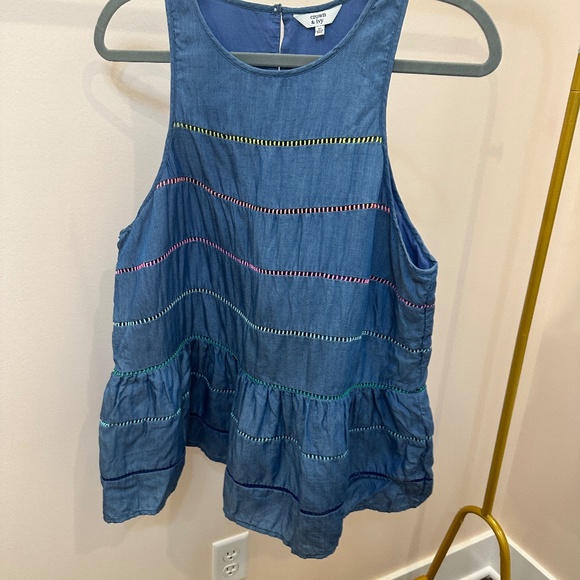 CROWN & IVY SLEEVELESS WOMENS TOP DENIM WITH EMBROIDERED COLOR THREADS XL - Picture 6 of 6